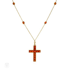 Art Deco citrine cross necklace