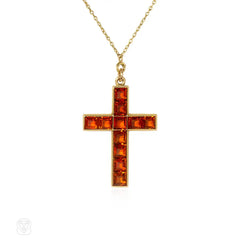 Art Deco citrine cross necklace