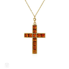 Art Deco citrine cross necklace