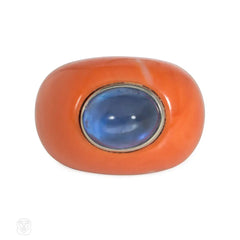 Art Deco coral and Ceylon sapphire ring, Belperron for Boivin