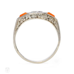 Art Deco coral and diamond ring, France