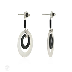 Art Deco crystal and onyx hoop earrings