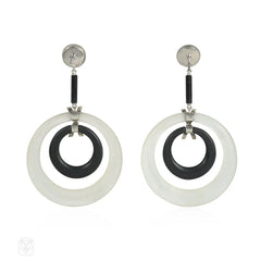 Art Deco crystal and onyx hoop earrings