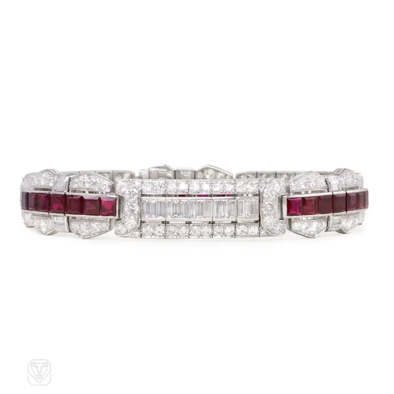 Art Deco Diamond And Burma Ruby Bracelet Marcus