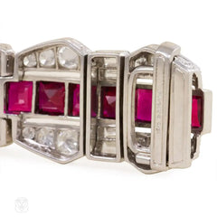 Art Deco diamond and Burma ruby bracelet, Marcus