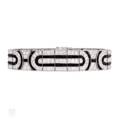 Art Deco diamond and calibré onyx bracelet, France