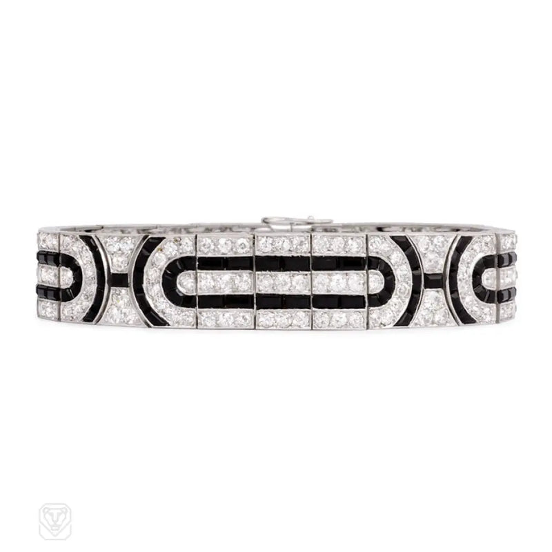 Art Deco Diamond And Calibré Onyx Bracelet France