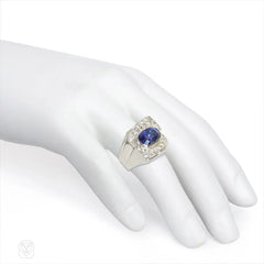 Art Deco diamond and Ceylon sapphire ring. France