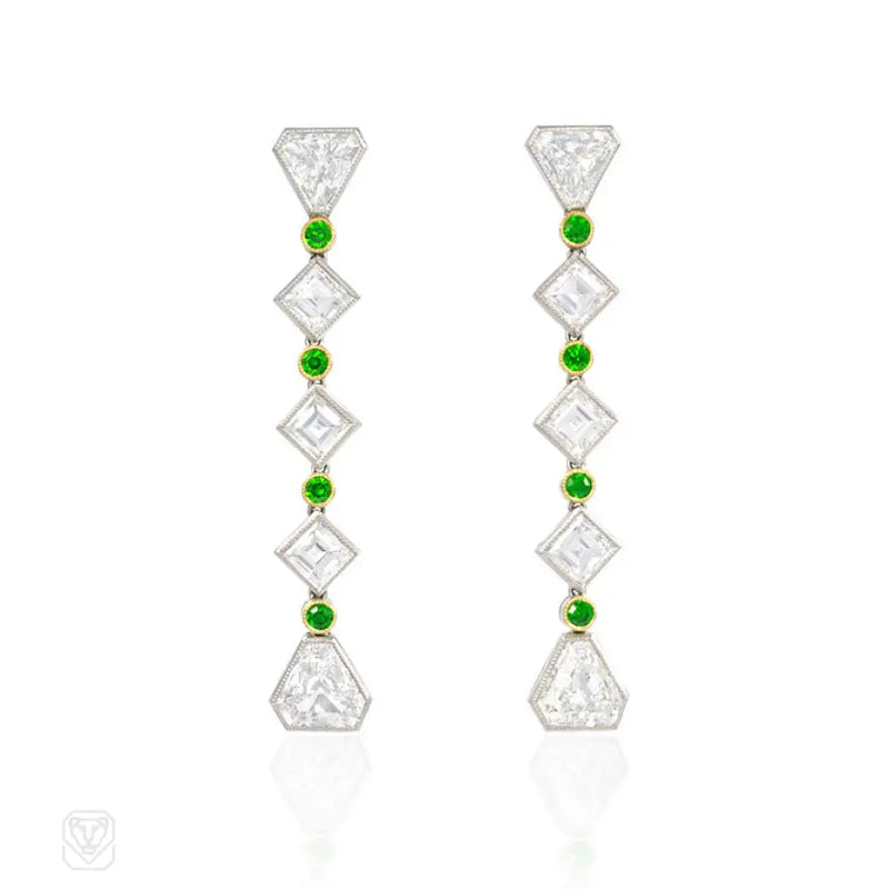 Art Deco Diamond And Demantoid Garnet Earrings Black Starr & Frost