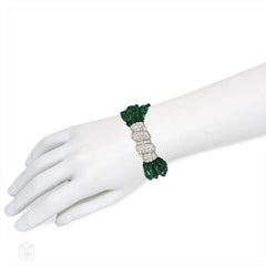 Art Deco diamond and emerald torsade bracelet