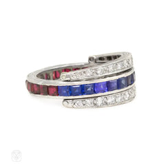 Art Deco diamond and gem flip ring