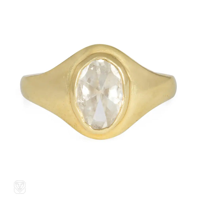 Art Deco Diamond And Gold Ring Of Tapered Design