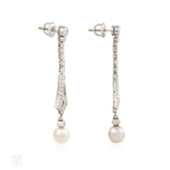 Art Deco diamond and grey and white pearl earrings