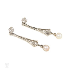 Art Deco diamond and grey and white pearl earrings