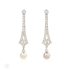 Art Deco diamond and grey and white pearl earrings