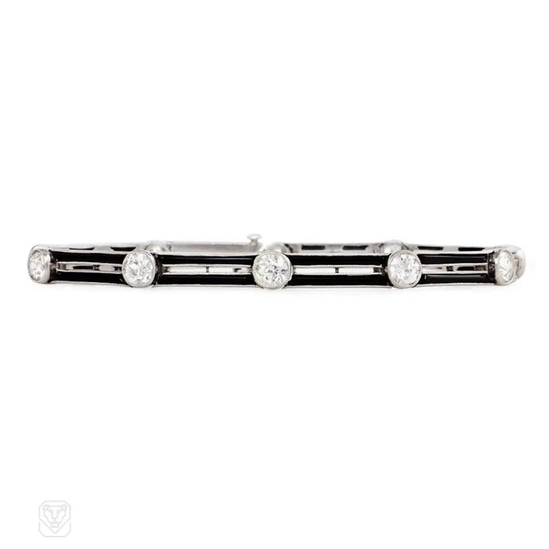 Art Deco Diamond And Onyx Bar Link Bracelet