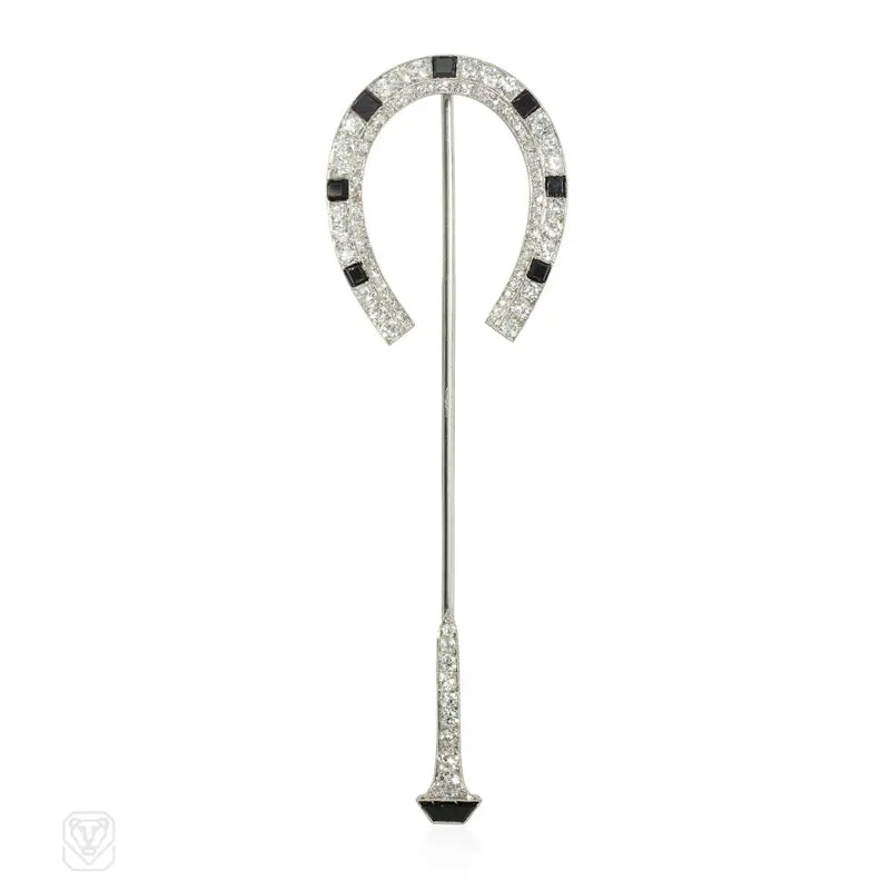 Art Deco Diamond And Onyx Horseshoe Nail Jabot