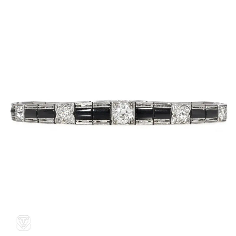 Art Deco Diamond And Onyx Line Bracelet
