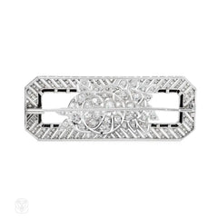 Art Deco diamond and onyx plaque brooch