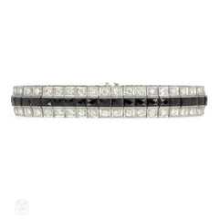 Art Deco diamond and onyx three row line bracelet