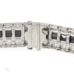 Art Deco diamond and onyx three row line bracelet