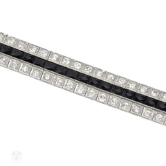 Art Deco diamond and onyx three row line bracelet