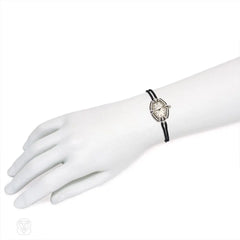 Art Deco diamond and onyx watch with cord band