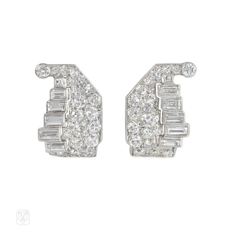 Art Deco Diamond And Platinum Clip Earrings