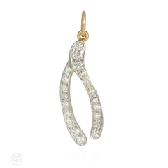 Art Deco diamond and platinum wishbone charm