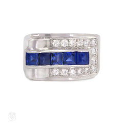 Art Deco diamond and sapphire ring in platinum, Cartier
