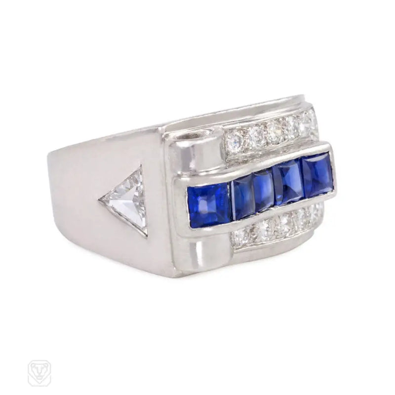Art Deco Diamond And Sapphire Ring In Platinum Cartier
