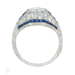 Art Deco diamond and sapphire tapered engagement ring
