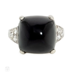 Art Deco diamond and sugarloaf onyx cocktail ring
