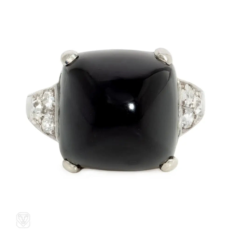 Art Deco diamond and sugarloaf onyx cocktail ring