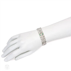 Art Deco diamond bracelet with emerald and onyx accents
