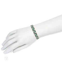 Art Deco diamond bracelet with french-cut onyx and emeralds