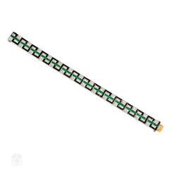 Art Deco diamond bracelet with french-cut onyx and emeralds