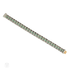 Art Deco diamond bracelet with french-cut onyx and emeralds