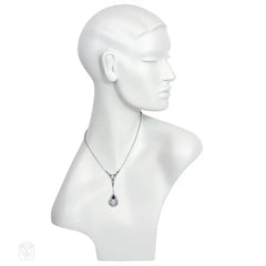 Art Deco diamond lavalier with Palin sapphire and diamond pendant