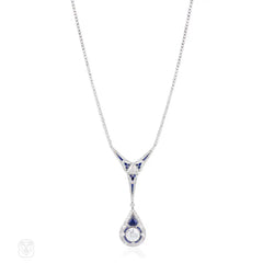 Art Deco diamond lavalier with Palin sapphire and diamond pendant