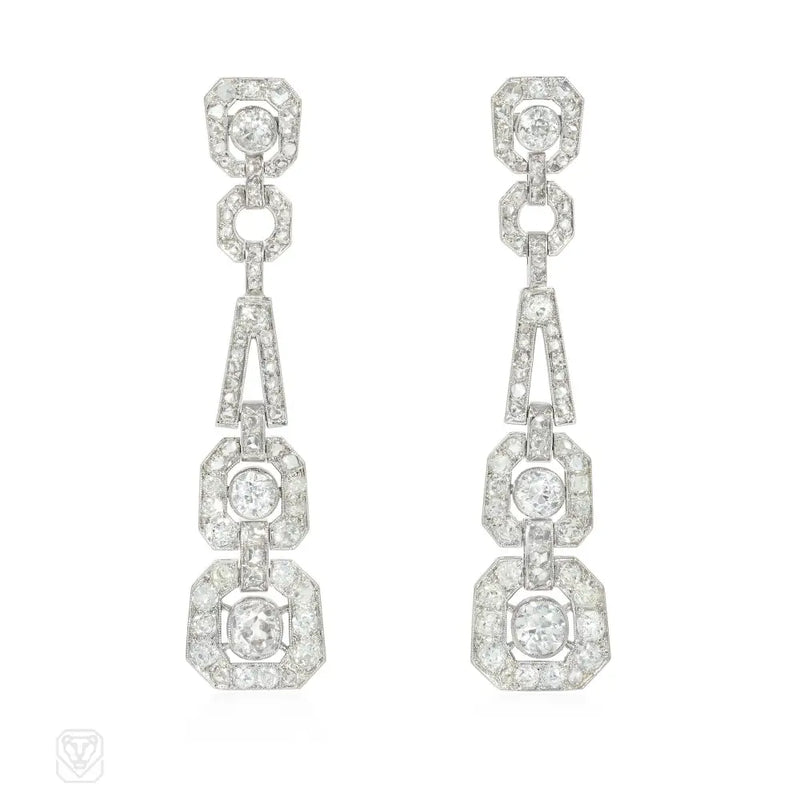 Art Deco diamond octagonal pendant earrings fine earrings