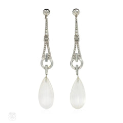 Art Deco diamond, onyx, and rock crystal pendant earrings