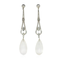 Art Deco diamond, onyx, and rock crystal pendant earrings