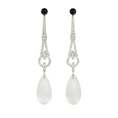 Art Deco diamond, onyx, and rock crystal pendant earrings