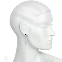 Art Deco diamond, onyx, and rock crystal pendant earrings