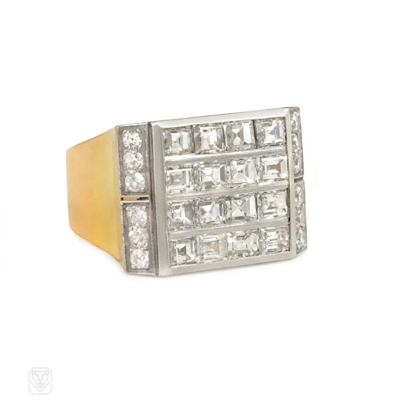 Art Deco Diamond Plaque Ring France.