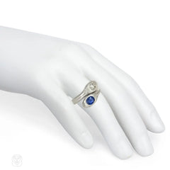 Art Deco diamond, sapphire, and platinum snake ring