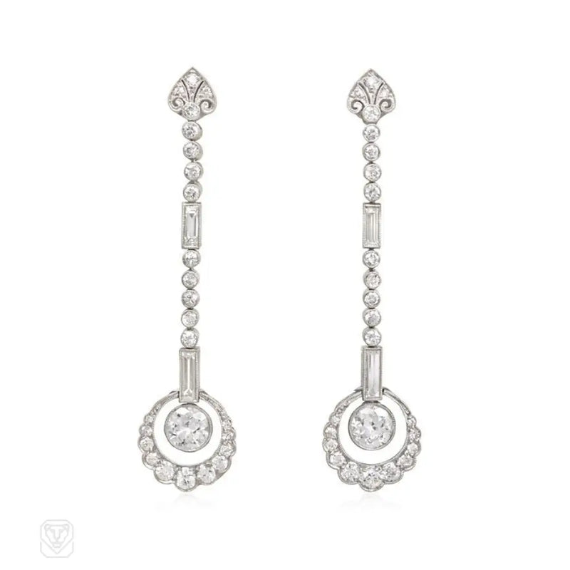 Art Deco Diamond Scalloped Pendant Earrings