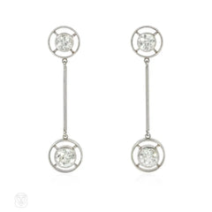 Art Deco diamond solitaire pendant knifewire earrings