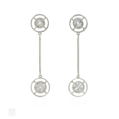 Art Deco diamond solitaire pendant knifewire earrings